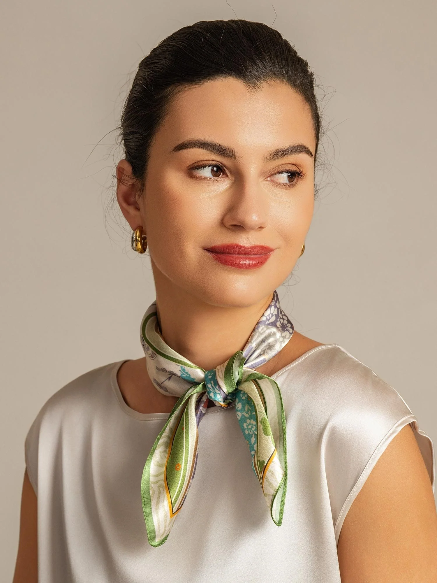 Pure Silk Pattern Stitching Square Scarf - Taille 53x53cm – Image 3