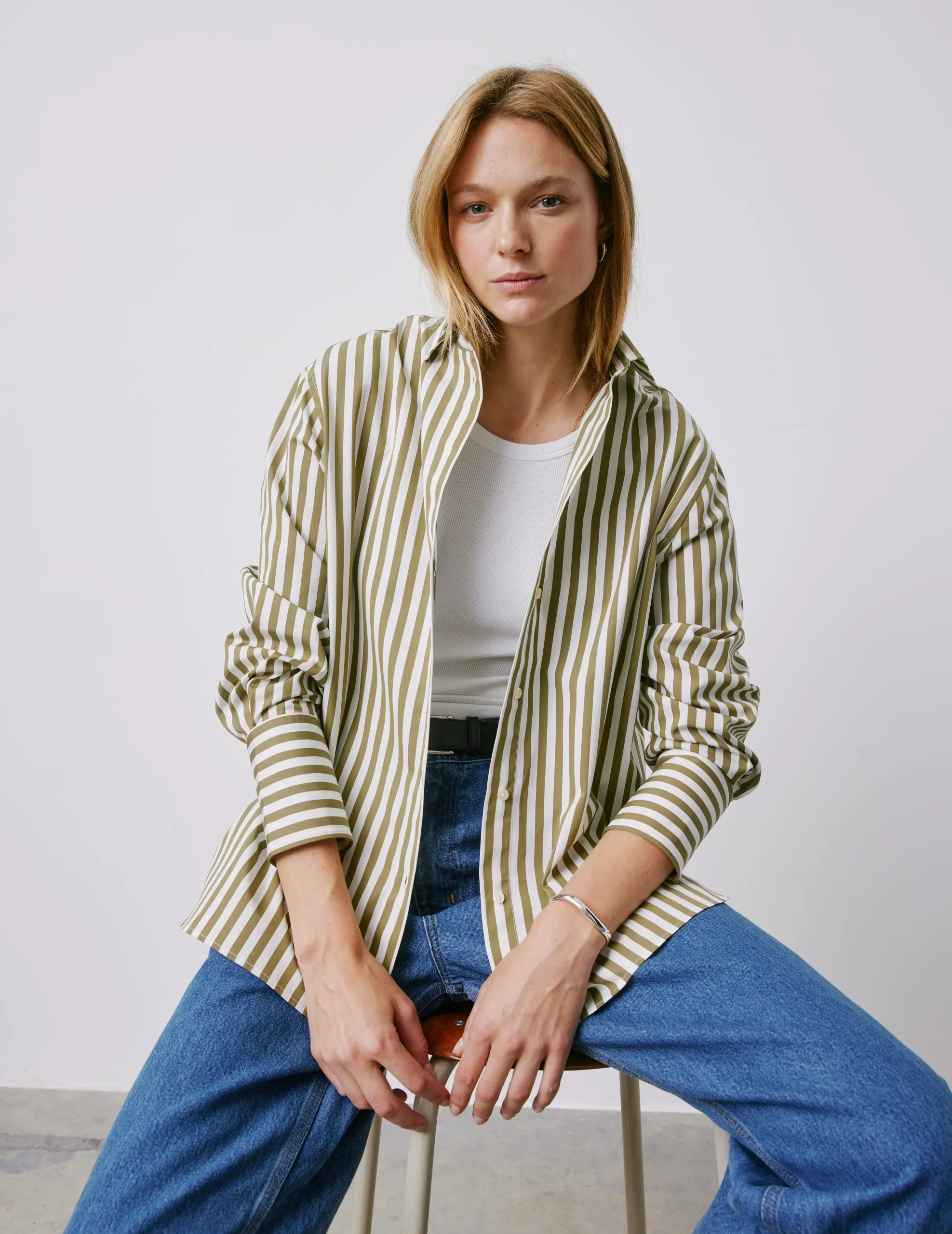 Chemise oversize Léa rayée kaki – Image 4