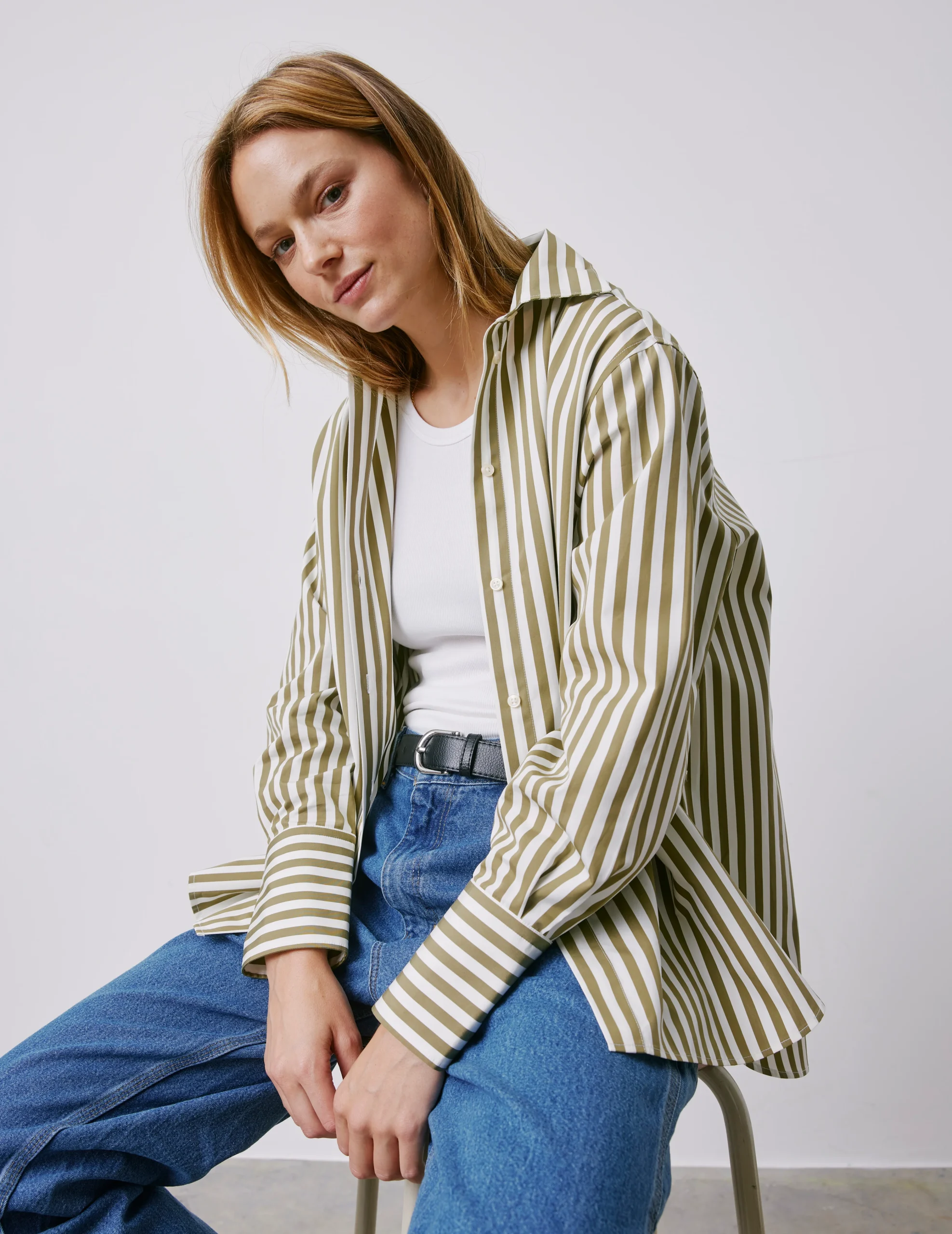 Chemise oversize Léa rayée kaki – Image 3