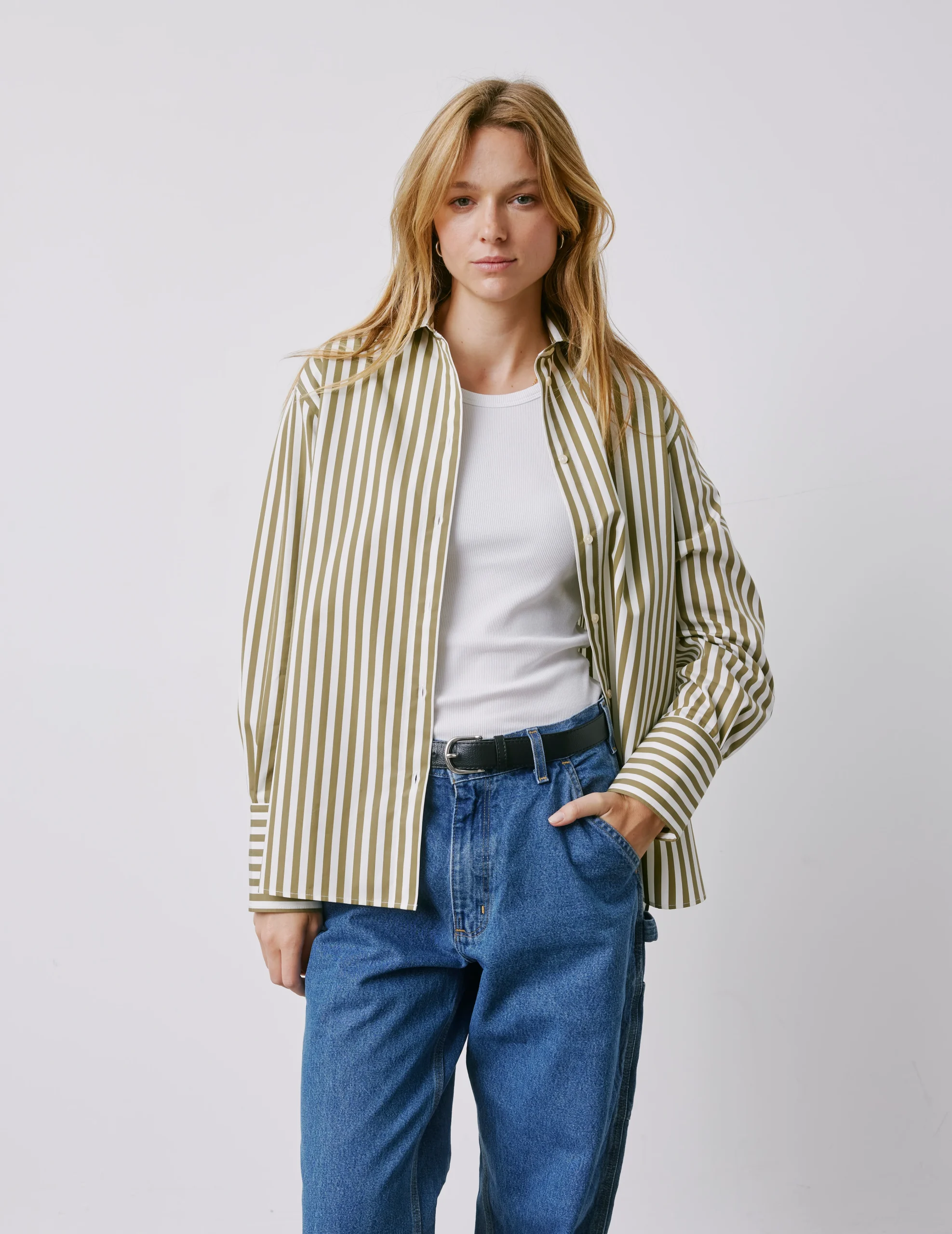 Chemise oversize Léa rayée kaki