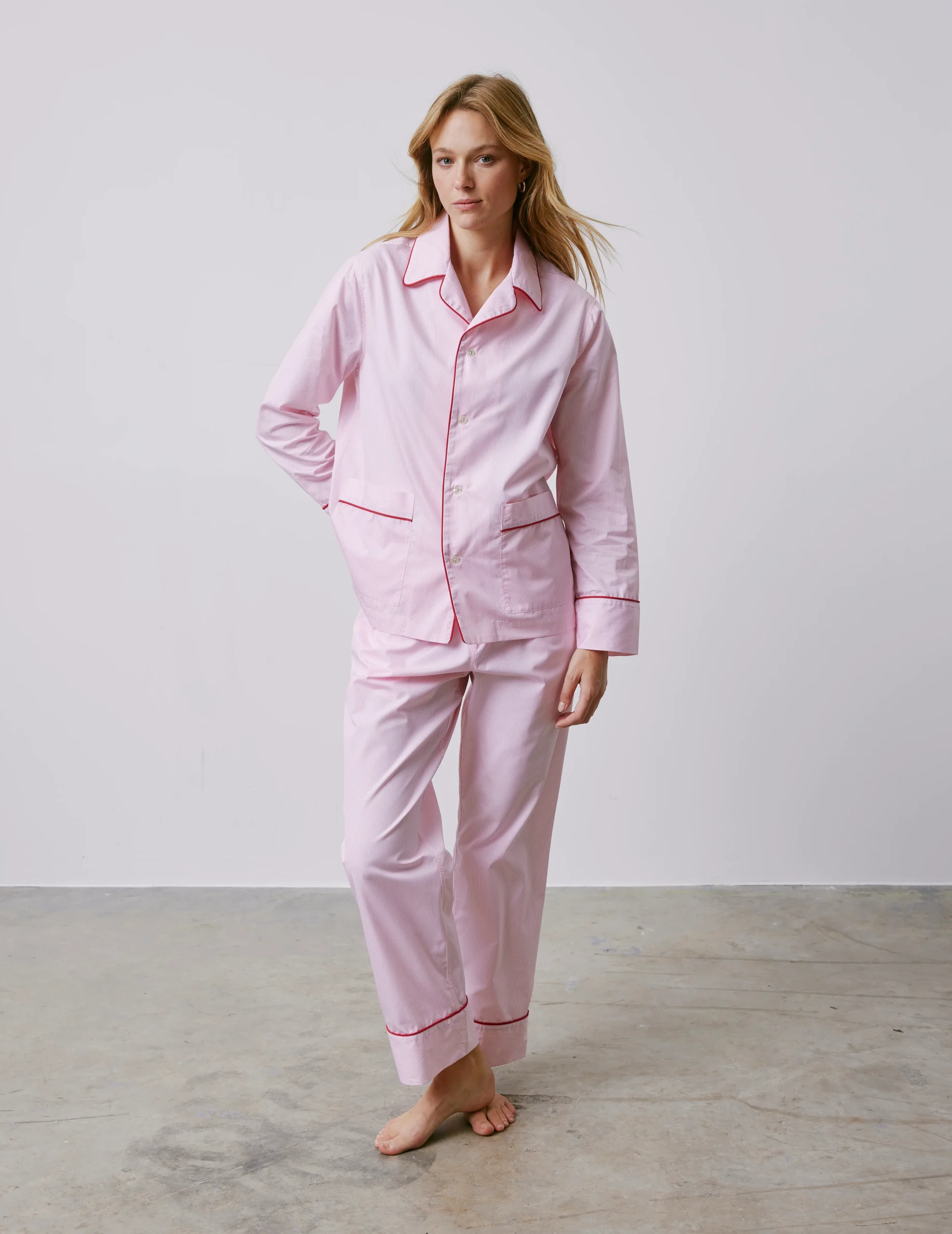 Pyjama Louise en popeline rayée rose – Image 2