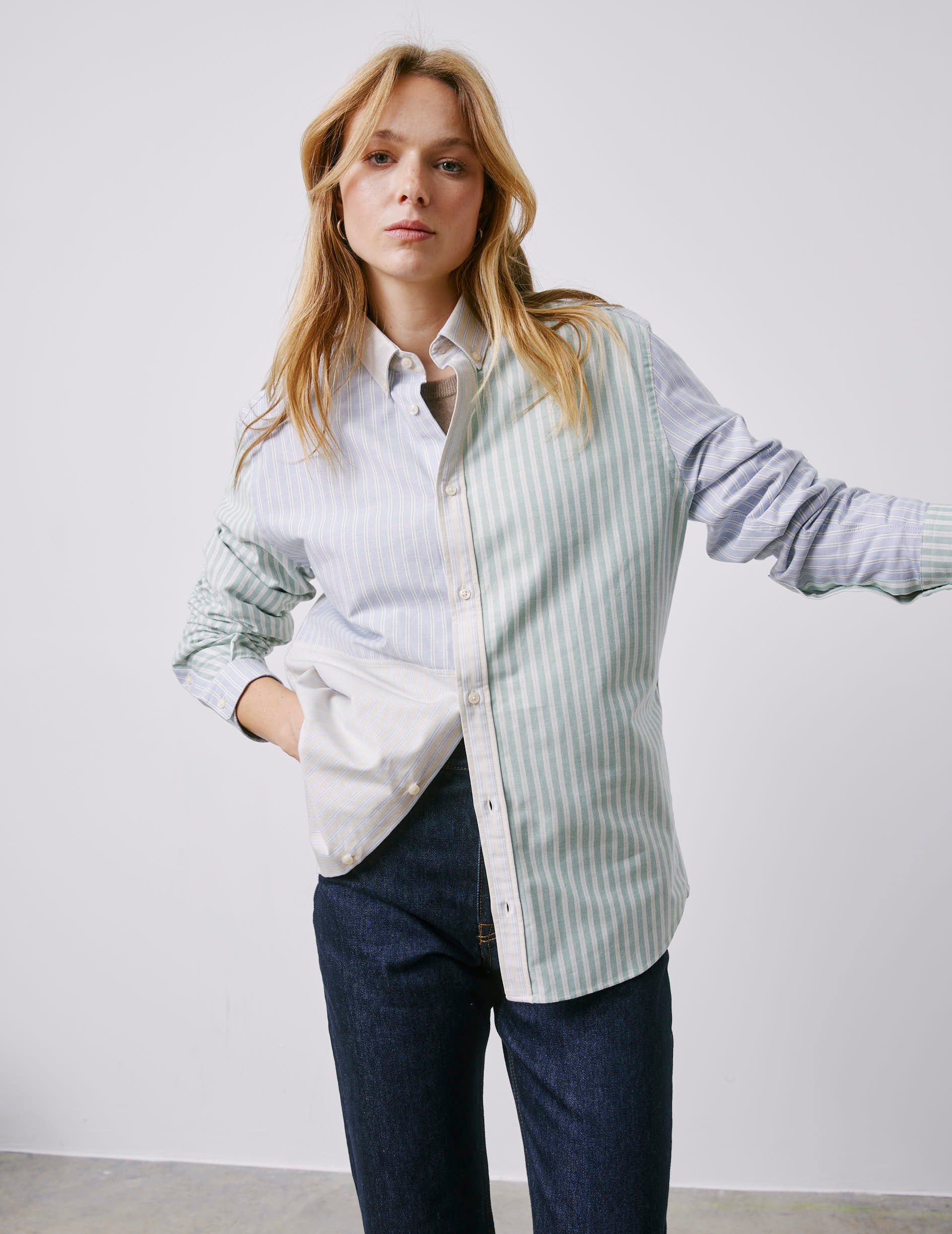 Fun shirt Marvinn rayée vert et bleu – Image 2