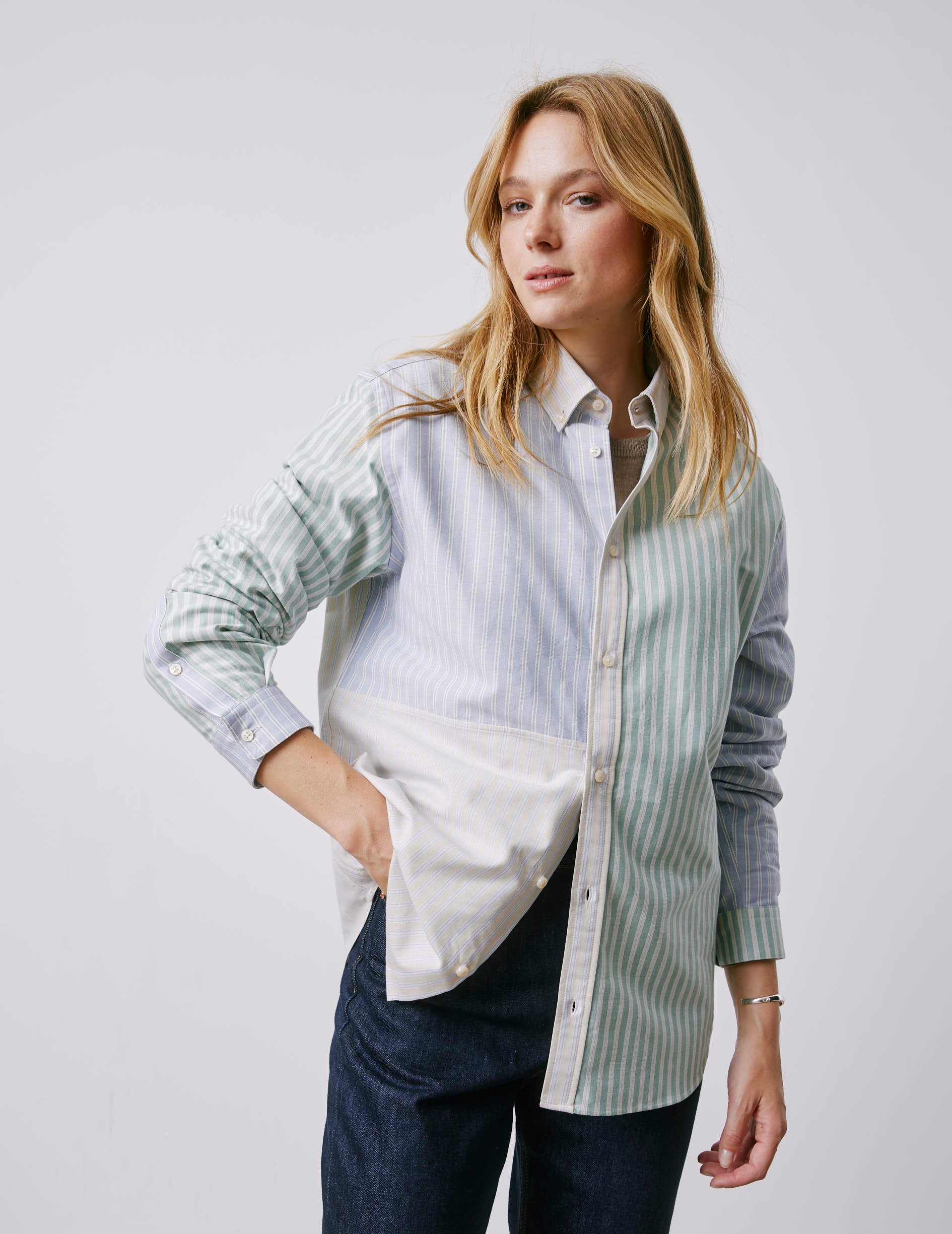 Fun shirt Marvinn rayée vert et bleu – Image 6