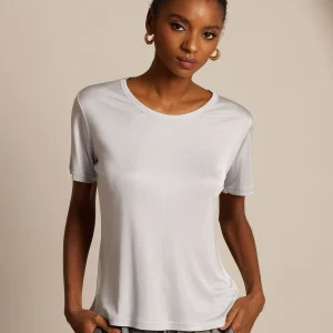 T-shirt à manches courtes en jersey de soie pure pour femme