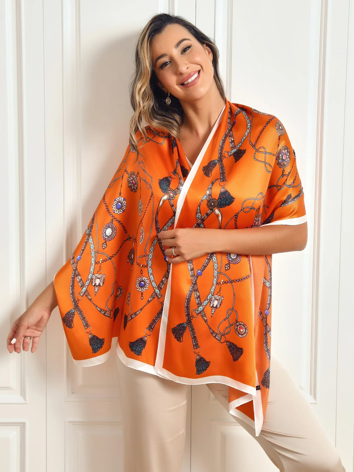 Foulard Châle Long Rectangulaire 100% Soie de Mûrier Imprimé 170x53cm – Image 2