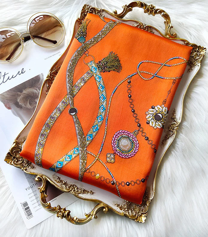 Foulard Châle Long Rectangulaire 100% Soie de Mûrier Imprimé 170x53cm – Image 3