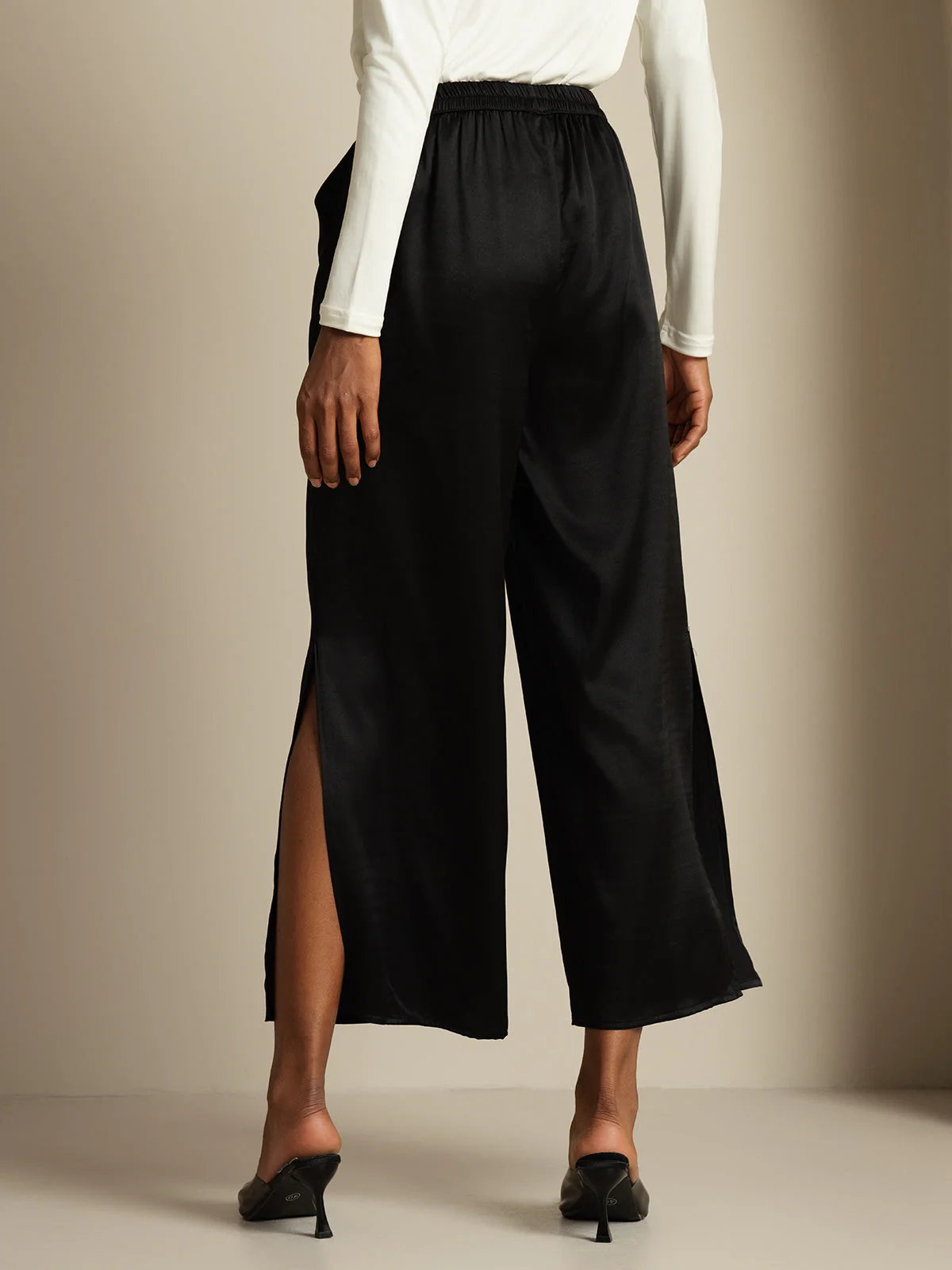 19Momme Pantalons en soie sexy et à la mode avec fentes latérales