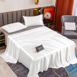 19Momme 3Pcs Set de soie Draps Plat+2x Taies d‘oreiller