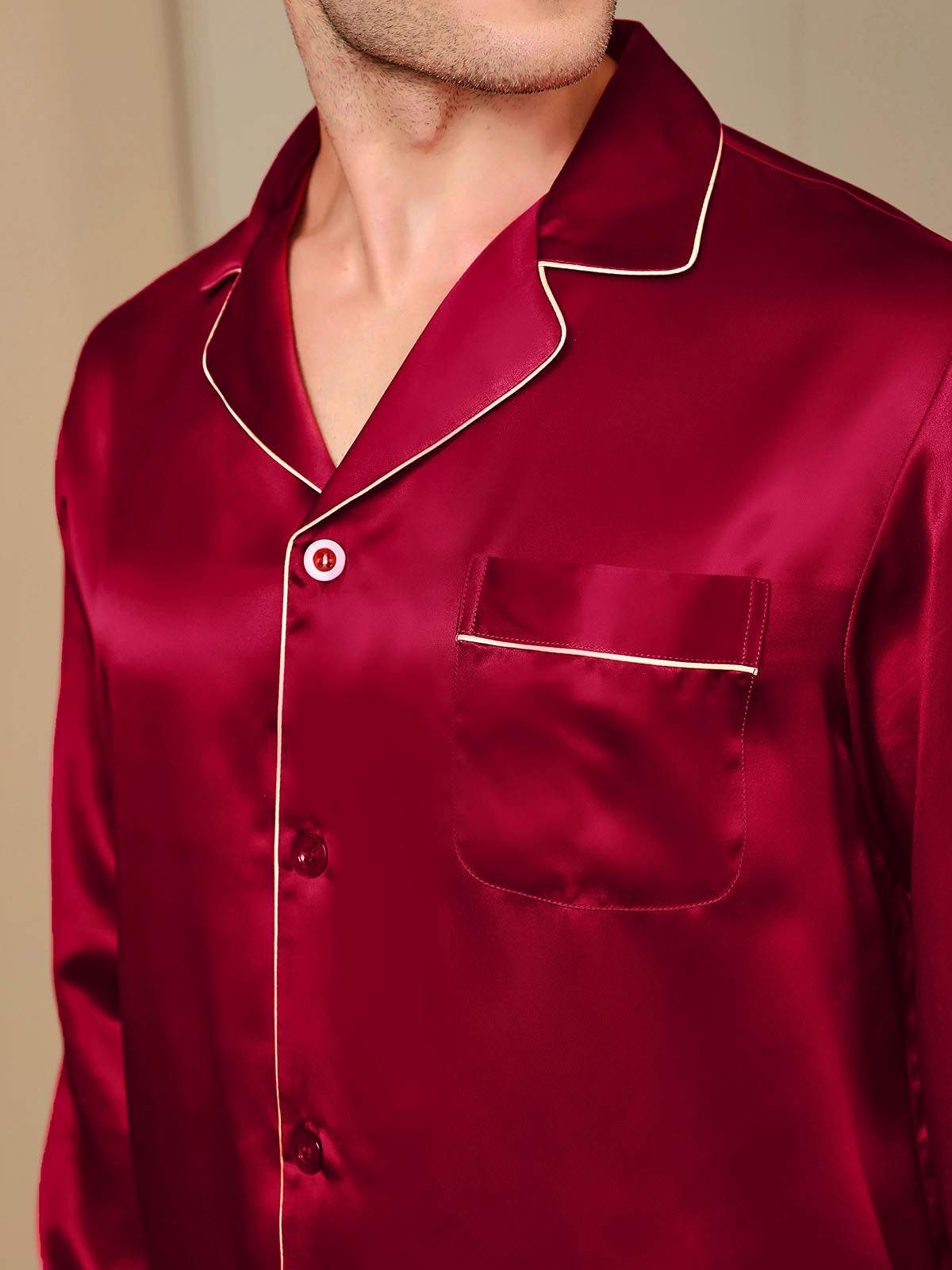 Ensemble Pyjama Pour Homme En Pure Soie À Manches Longues Avec Col À Revers – Image 9