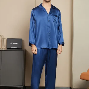 Ensemble Pyjama Pour Homme En Pure Soie À Manches Longues