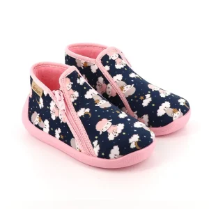 Chausson petite fille Agneau marine : chaussure botte à zip