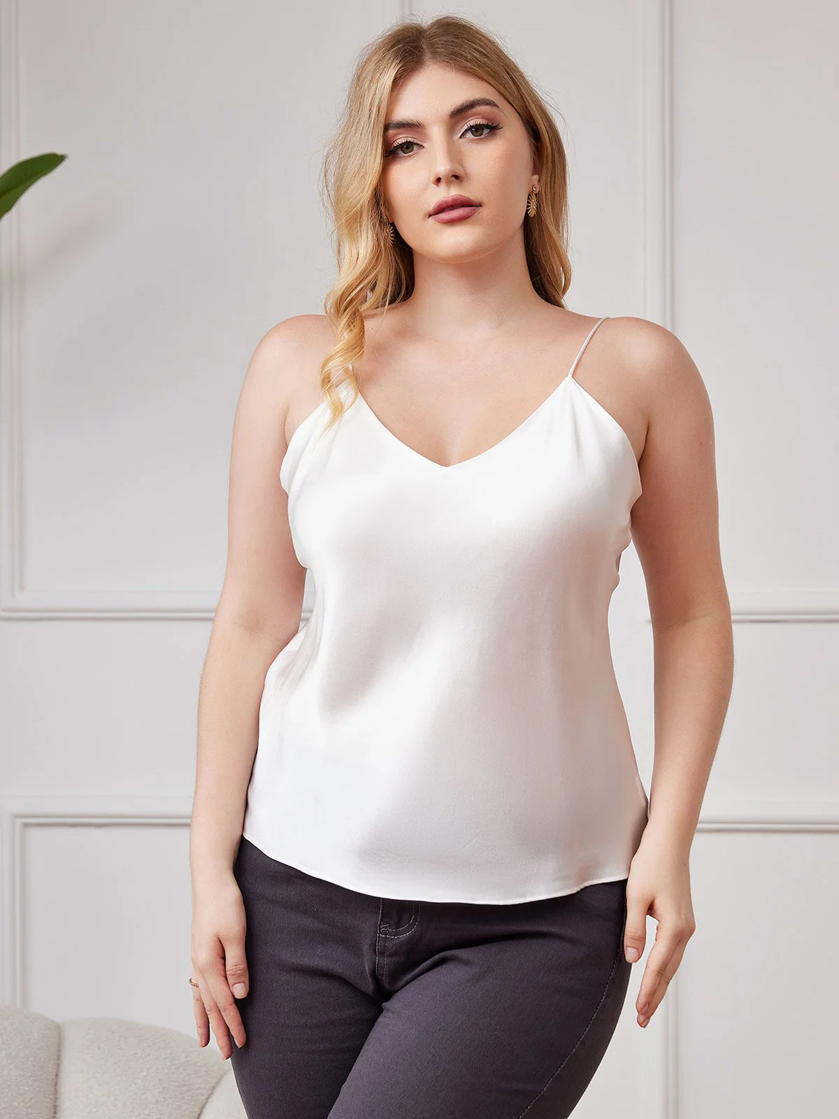 Débardeur En Soie Grande Taille À Bretelles Spaghetti Pour Femmes