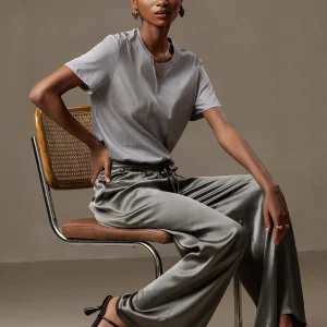 Pure Soie Détendue Élastique Taille Pantalon