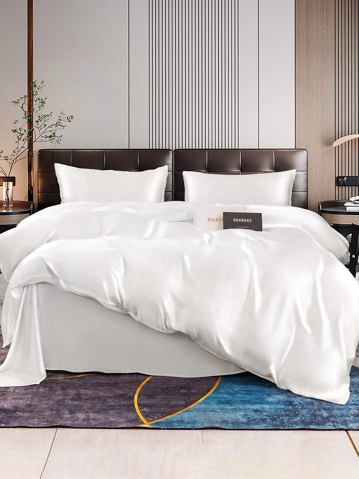22Momme 4Pcs Housse de couette+Taie d‘oreiller + Draps Plat
