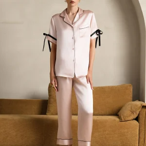 Pure Soie Courtes Manches Pantalon Pyjama Set