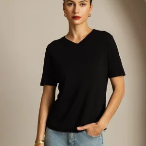 T-Shirt Femme en Soie Pure Col V
