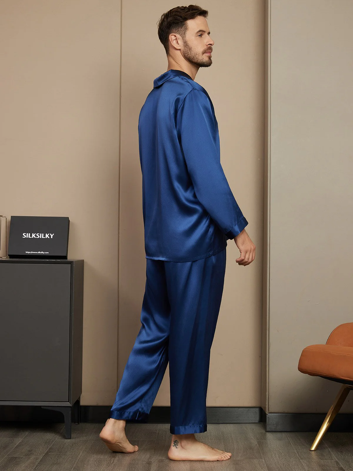 Ensemble Pyjama Pour Homme En Pure Soie À Manches Longues