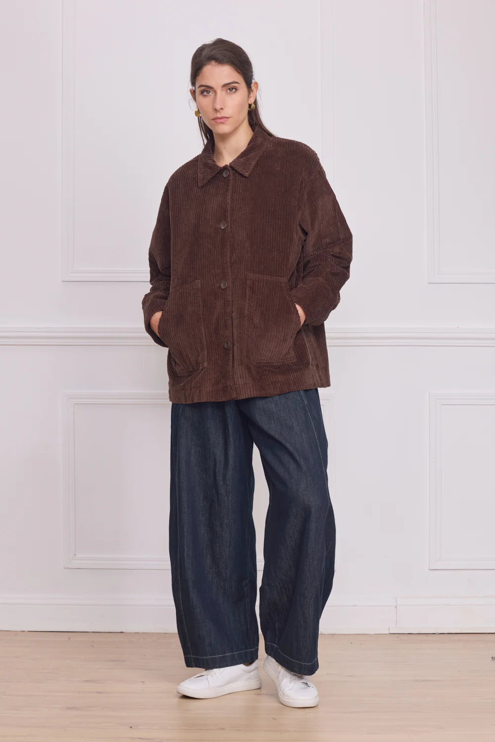 Veste femme en velours côtelé marron – 100% coton
