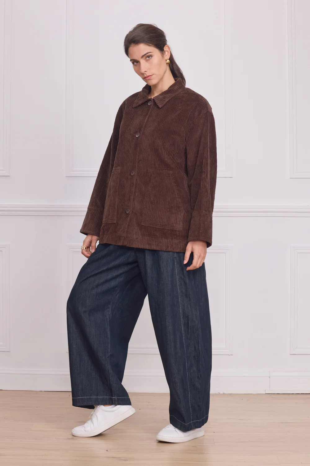 Veste femme en velours côtelé marron – 100% coton – Image 2