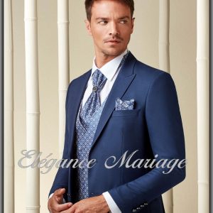 Widness – Costume de marié 5 pièces avec gilet fantaisie bleu/camel