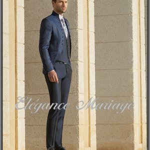 Costume de marié chic style mao bleu roi