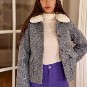 Manteau à col fausse fourrure gris - Nattie