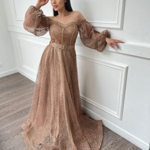 ROBE CEINTURÉE PAILLETÉE CUIVRE