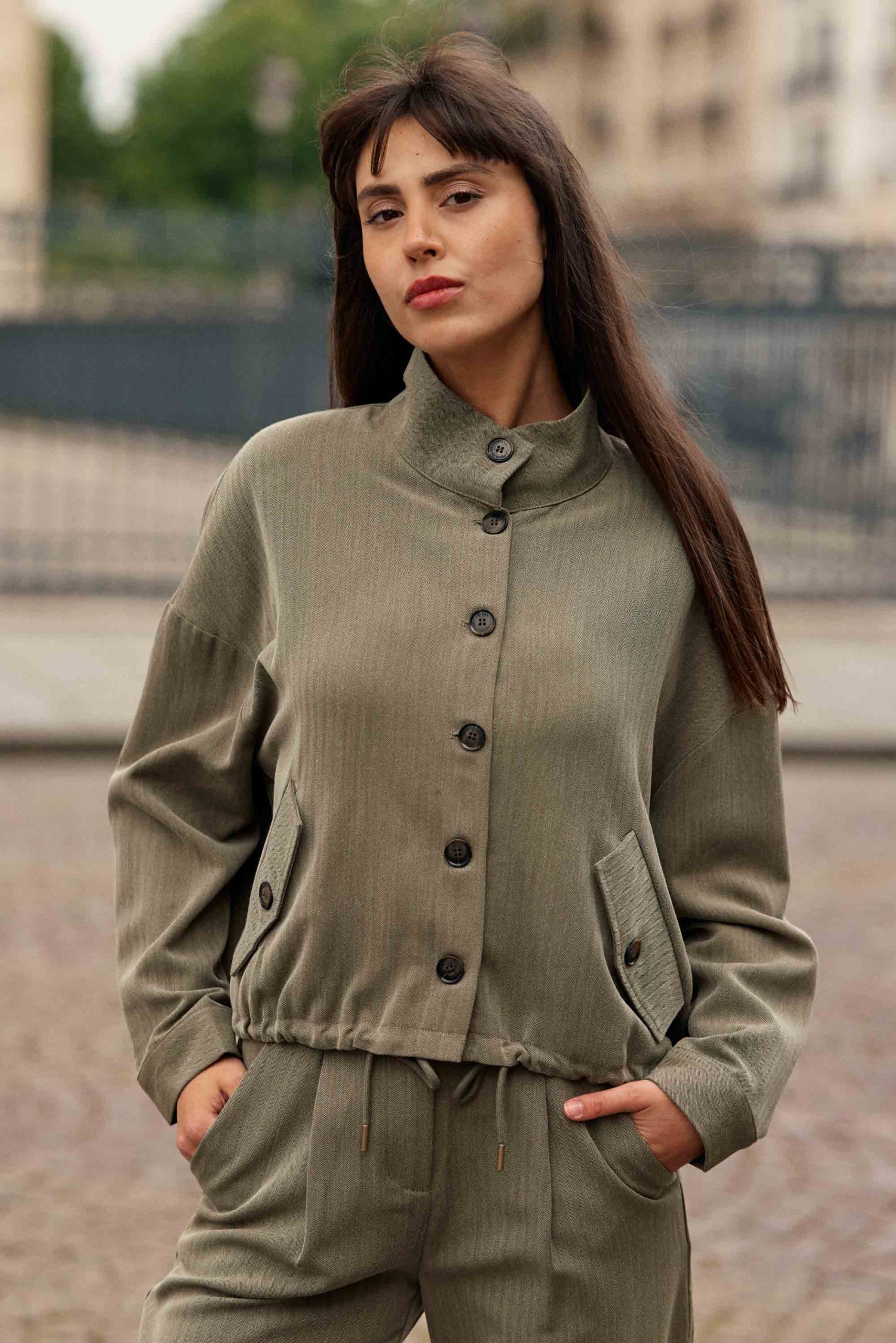Veste col montant kaki - Vely