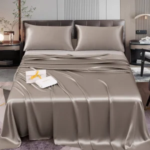 22Momme 3Pcs Set de soie Draps Plat+2x Taies d‘oreiller