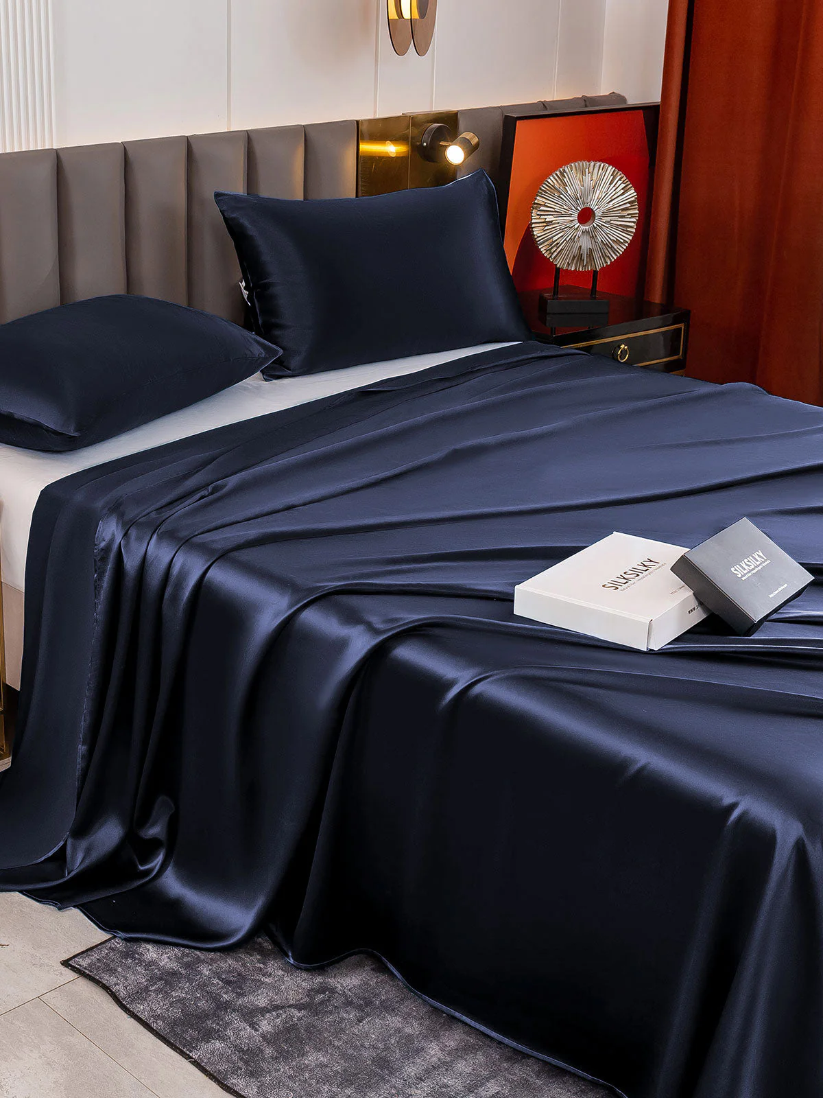 19Momme 3Pcs Set de soie Draps Plat+2x Taies d‘oreiller – Image 9
