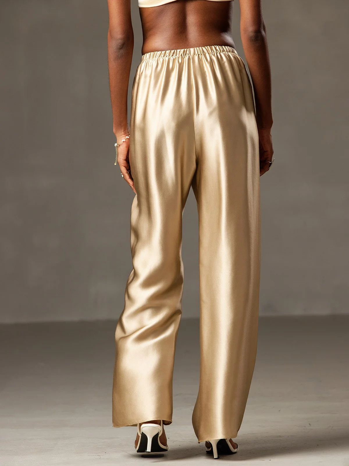 19Momme Pantalons à Jambes Larges Taille Haute et Tendance