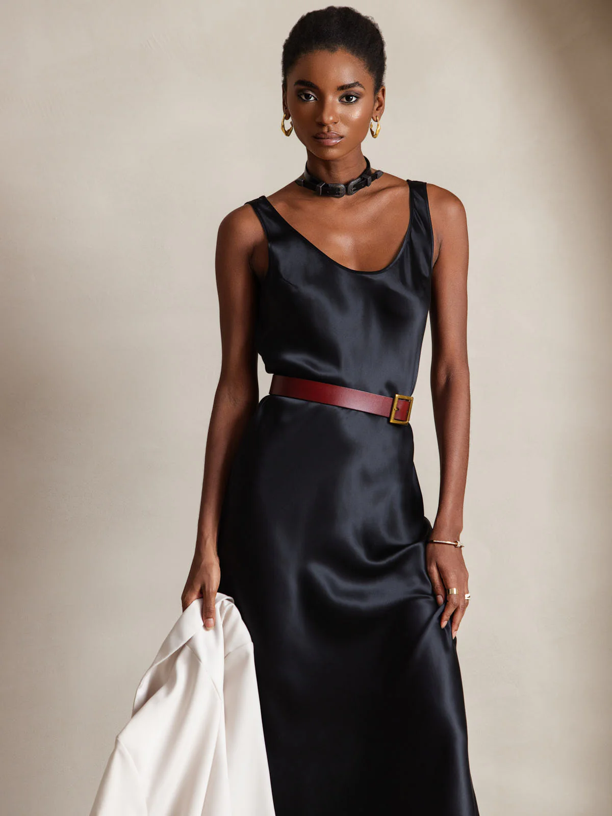 Pure Soie Sangle Larges Sans Manches Longue Robe – Image 3