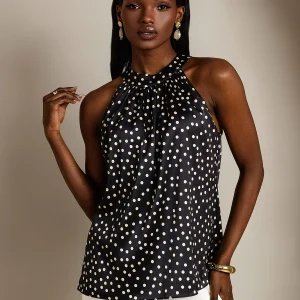 Haut En Soie 19Momme À Pois Sans Manches À Col Halter Pour Femme
