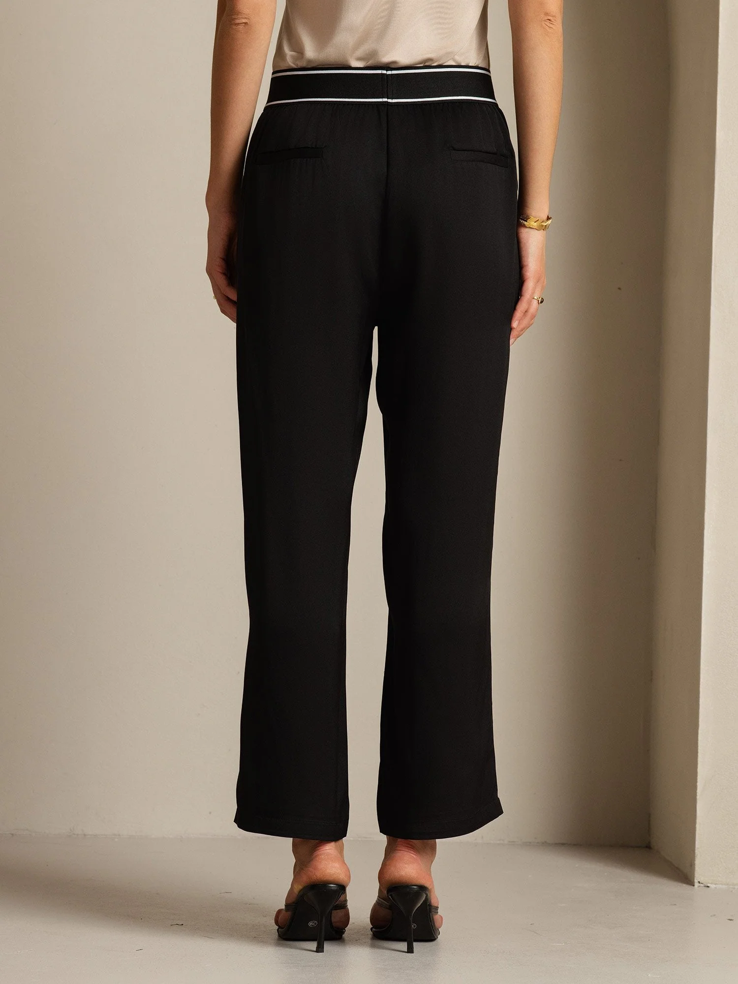 Pantalon Femme 22Momme Pure Soie Coupe Droite Avec Taille Élastique Poches Latérales Design