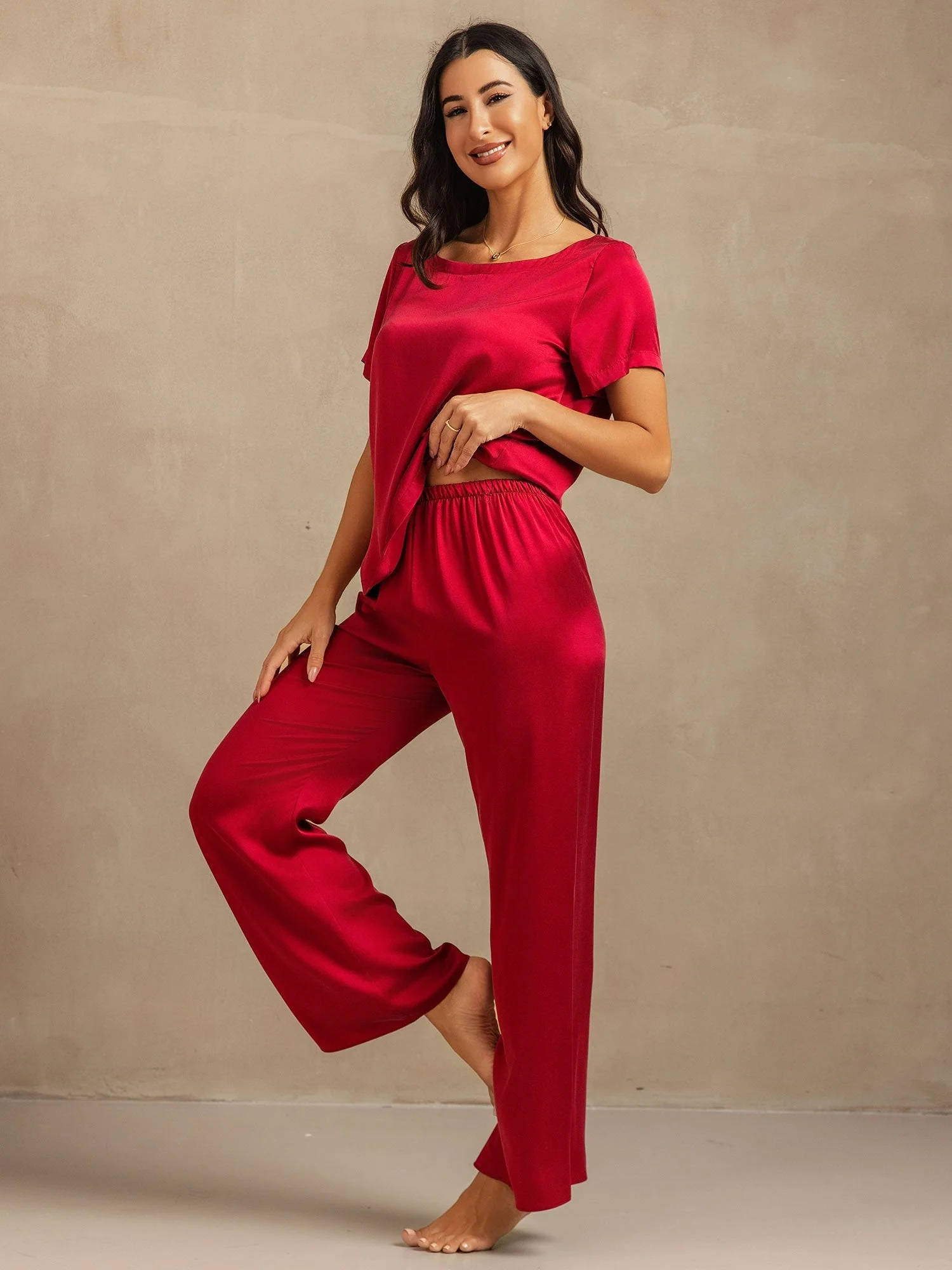 19 Momme Pyjama Court Manches Femmes Soie Lavable – Image 3
