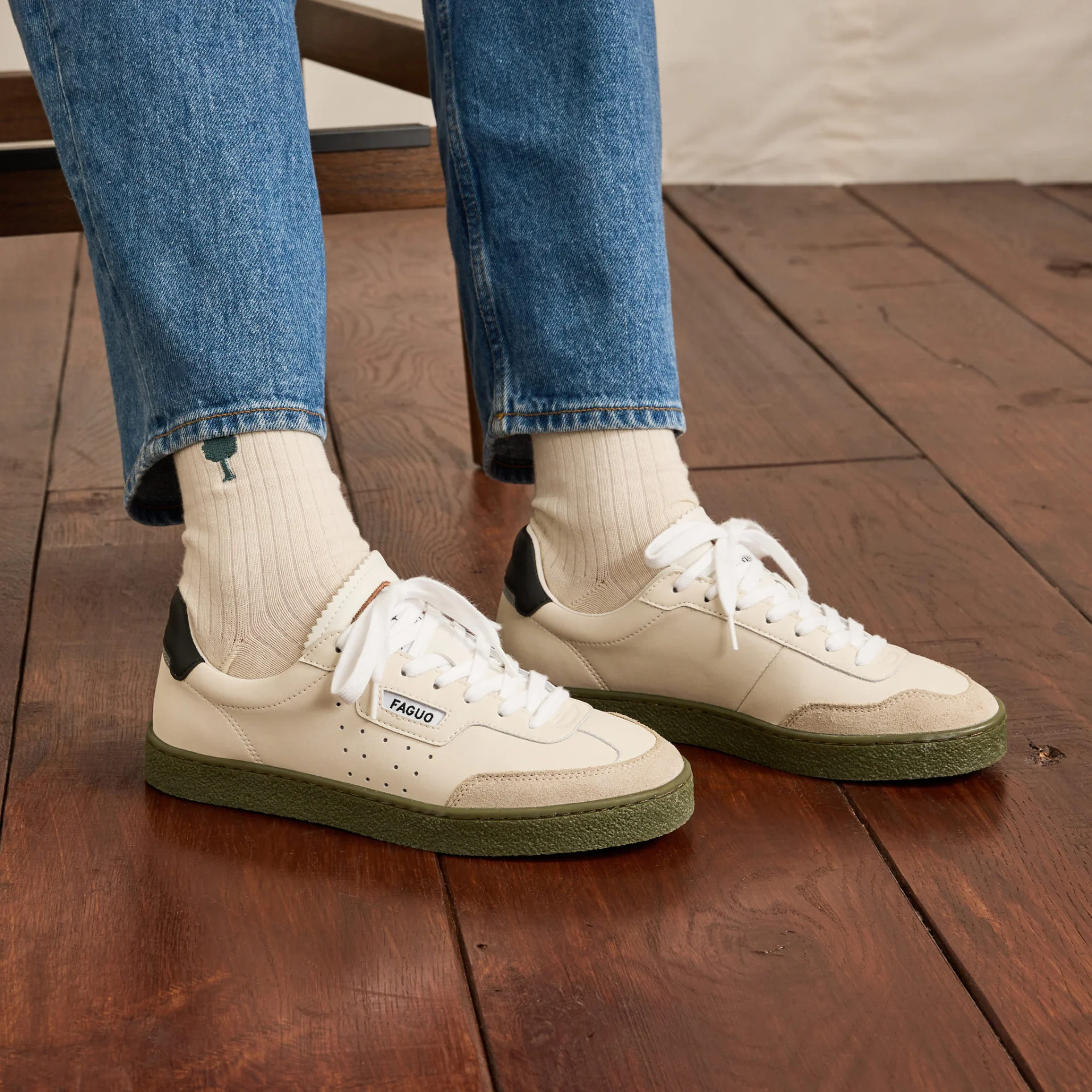 FAGUO – Baskets Lumbo – Ecru/noir