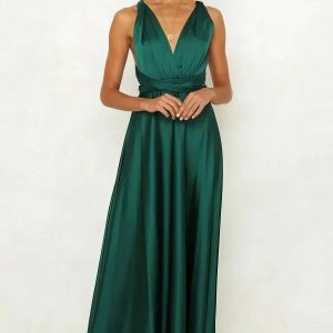 Robe Vert Emeraude Satin – Laura